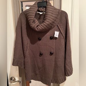 Tantrum Brown Knit Shawl Cape One Size Oversized Turtleneck Sweater